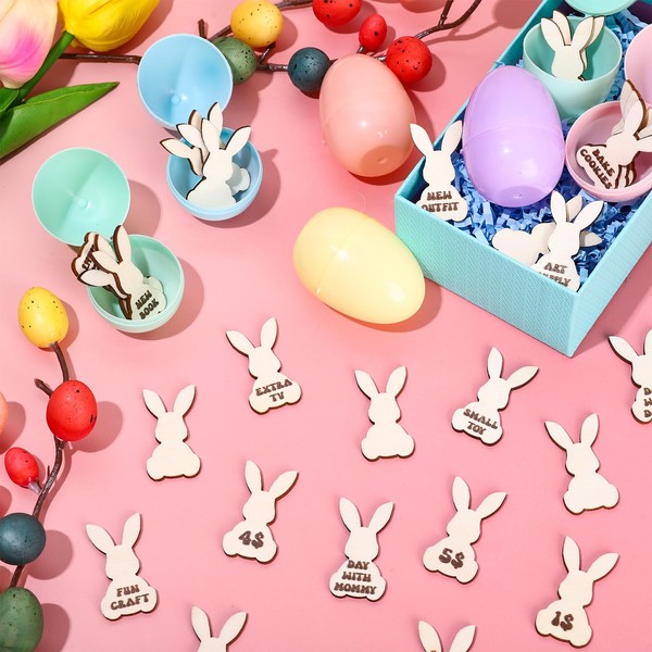 FYSUIMU 40 Pcs Easter Bunny Tokens Wooden Easter Bunny Fillers