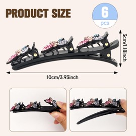 MOTIBACK 6pcs Sparkling Crystal Stone Butterfly Hair Clips，Rhinestone Duckbill Clips,Colorful Side Bangs Clips Braided Sweet Barrettes Tiny Cute Metal Claw Clips Hair Accessories for Girls and Women