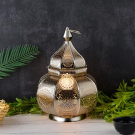 Marrakech Lamp and Lantern in One Metal 30 cm Large Table Lamp Lantern Lamisa Silver Oriental Decoration