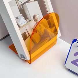 Cyrank 1 Pair of Bookends for Shelves, Book Organiser, Decorative Books, Acrylic Book Stands, Bookends, Decorative Bookends for Holding Books (Orange)