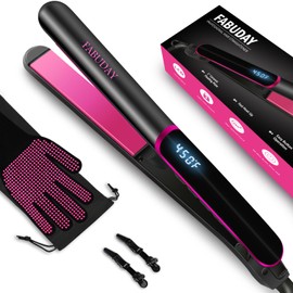 Fabuday Fabuday Flat Iron Hair Straightener Dual Voltage - Heat Up Quickly, LCD Display & Auto Shut-Off, 12 Adjustable Temp Hot Iron for All Hair Types, 1 Inch Floating Ceramic Plates