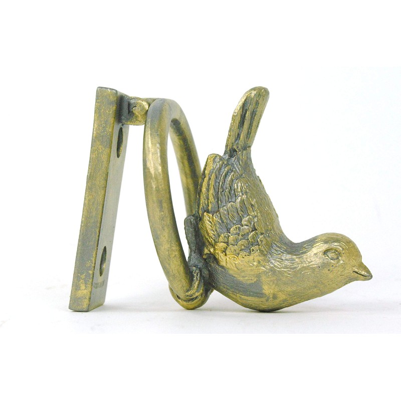 Door Knocker Little Gold Bird Metal Loop Vintage Distressed Design