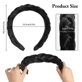 LOPHE Women's Velvet Headband Braided Headband, Wide Black Hair Accessories, Vintage Padded Headband, Headbands Headband for Women and Girls
