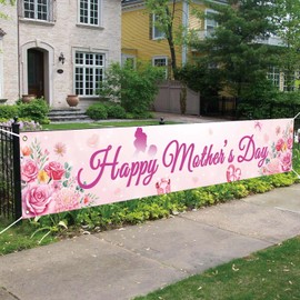 Happy Mothers Day Banner Large 118x19 Inch Mother's Day Decorations for Indoor Outdoor Yard Home Party Decorations