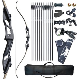 D&Q Recurve Bows for Adults Hunting Black Hunter Longbow Takedown 30-50lbs Bow and Arrow Set Right Handed Archery Archery with Bow Case Stringer Arrow Target Practice (Black 40lbs)