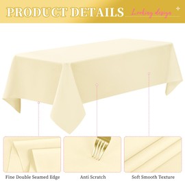 Lumaycens 10 Pack Beige Tablecloth 60 x 102 Inch Cream Tablecloth for 6 Foot Rectangle Tables Beige Table Cloth Washable Polyester Fabric Cream Table Cloth Rectangle for Parties Wedding Banquet