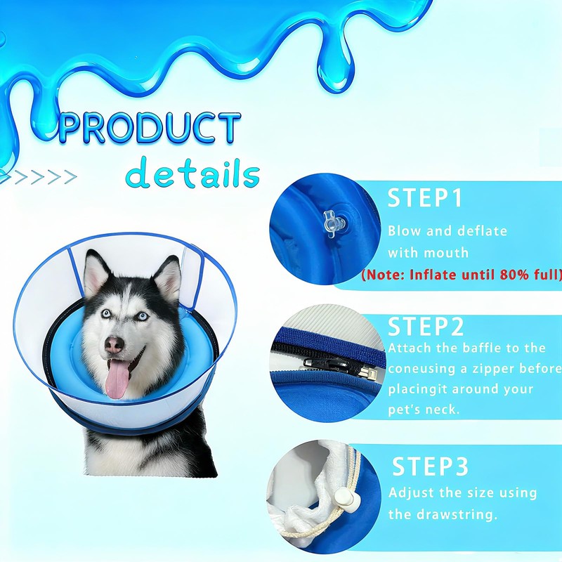 2-in-1 Soft Inflatable Dog Cone Collar Alternative with Enhanced Anti-Licking