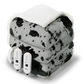 blunique Electric Blanket Queen Size - Dual Control Heated Blanket Queen with 5 Heat Settings, Heating Blanket 10 hrs Timer Auto Shut Off 84x90 inches Cow Print Grey