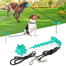 AnyPet Dog Tie Out Cable and Stake, Multi-Functional Dog Stake with Dog Chew Toy for Small, Medium, Large Dog, Yard, Park, Outdoors, Camping