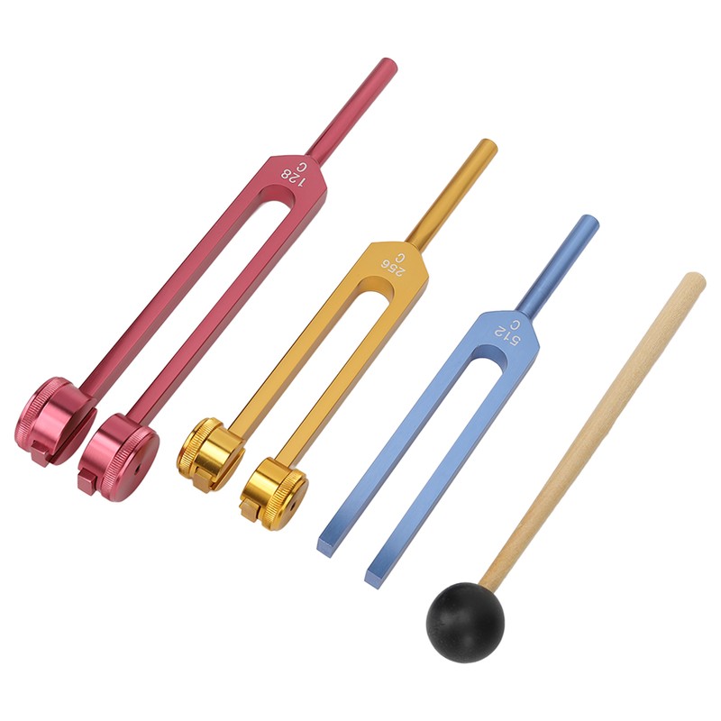 Tuning Forks Set for Healing with Mallet 3 Color Weighted