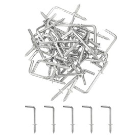 uxcell 50 Pcs L Shape Hooks, 1 Inch Right Angle Hooks Carbon Steel Small Screw in Hooks 7 Shape Right Angle Hook for Hanging, Silver