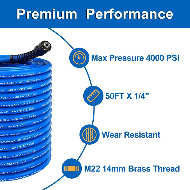Heliwoo Pressure Washer Hose 50 FT x 1/4", Upgrade Kink
