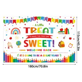 JKQ A Little Treat to Make The First Day Sweet Backdrop Banner 71 x 45 Inch Colorful Welcome Back to School Background Banner Great School Year Party Decorations First Day of School Photo Booth Props