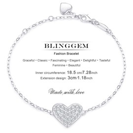 BlingGem Women 18K White Gold-Plated 925 Sterling Silver Cubic Zirconia Endless Heart Bracelet