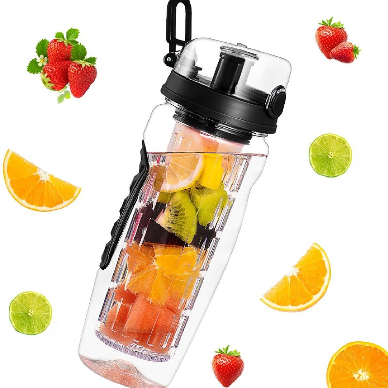 Fruit Infuser Water Bottle Anti Slip Grip Flip Top Lid