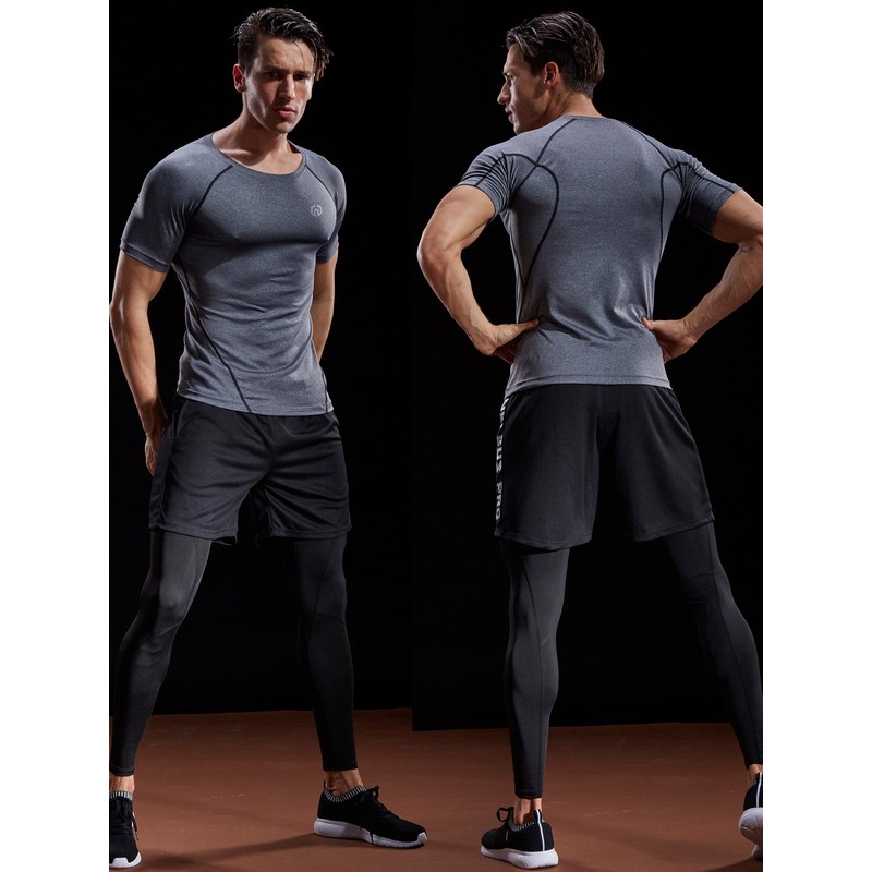 NELEUS Men's 3 Pack Compression Baselayer Athletic Workout T Shirts,5022,Black,Grey,Navy