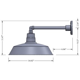 14in. Satin Black Outdoor Gooseneck Barn Light Fixture with 13in. Long Extension Arm - Wall Sconce Farmhouse, Vintage, Antique Style - UL Listed - 9W 900lm A19 LED Bulb (5000K Cool White)