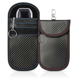 Hoiny 2 Pack Faraday Key Fob Protector, Premium Car RFID Signal Blocking Pouch, Secure Faraday Bag for Car Key Fob, Anti-Theft Case (Red+Blue, Medium)