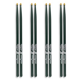 CUSTEAM Green Drum Sticks 7A 4pairs- Classic Hickory 7A Drumsticks -Teardrop Wood Tip Drum stick - Ideal for All Playing Styles