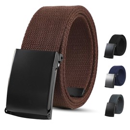 KISUOMAOYI Belts For Men,Adjustable Mens Belt with Flip-Top Solid Black Buckle,Work Belts for Men & Women,Quick Release Canvas web Belt for Commuter, Leisure Sports(Coffee)