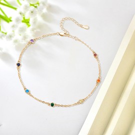 YEESIA Chakra Necklace for Women, 925 Sterling Silver, Gold, 7 Chakra Necklace with Cubic Zirconia, Beach Jewellery, Gift for Women, 13 + 3 Inches