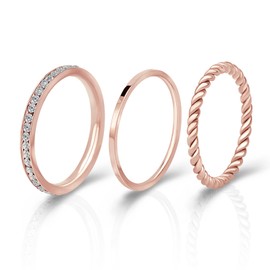 Joacii 18K Gold Plated Rings Stackable Rings for Women Twisted Rope Rings Layering Band Comfort Fit Size 6 to 10, Circle Zircon, Zircon gemstone.