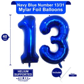 40 Inch Navy Blue 13 Number Balloons Giant 13 or 31 Balloons Navy Blue Birthday 13 Balloons 13th Birthday Anniversary Events Party Decorations Supplies