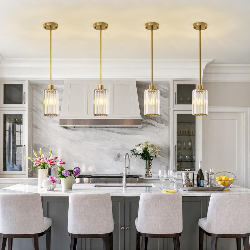 HONIEGG 5.1" Mini Modern Gold Crystal Kitchen Island Pendant Lights