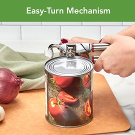 Tovolo Can Opener Manual Heavy Duty 2 in 1 Stainless Steel with Bottle Opener Kitchen Tool Easy Turn Handle Sangria Red, Smooth Edge Safe Cut No Sharp Edges Manual Hand Held Can Opener for Tins Cans