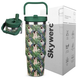 Skywerc 30 oz Tumbler with Handle and Flip Straw, Triple-Wall Vacuum Insulated Water Bottle, Leakproof Reusable Travel Mug for Home, Outdoors, Fit in Car Cup Holder, Cold for 30 Hrs(Siamese Cat)