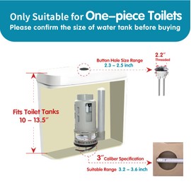 Ulinlo Pouly 3-Inch Dual Flush Valve Replacement Kit for One Piece Toilet: Include 8" Height Flush Valve, 2.2" Threaded Button, Fill Valve. Fits Tanks 10-13.5" Tall, Drain Holes 3.2-3.6"