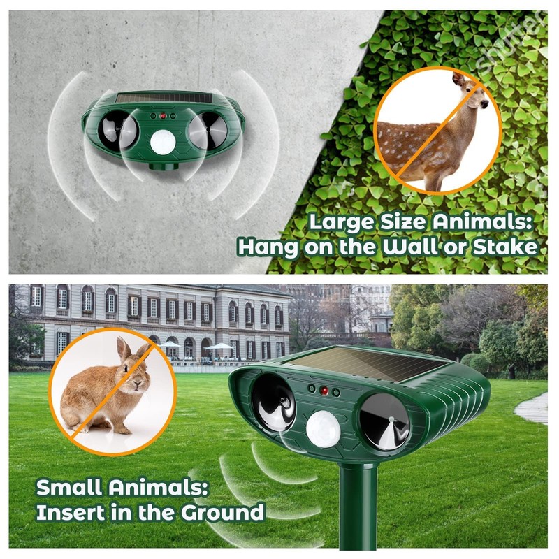 CKUKARM 4 Pack Solar Ultrasonic Animal Repellent Deer Repellent Devices