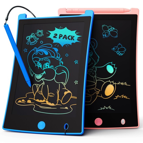 TEKFUN 2 Pack LCD Writing Tablet, 8.5inch Colorful Drawing Tablet for Kids, Erasable Writing Drawing Board with Lanyard, Learning Toys Gifts for 3 4 5 6 7 Years Old Boys Girls Toddlers (Blue+Pink)