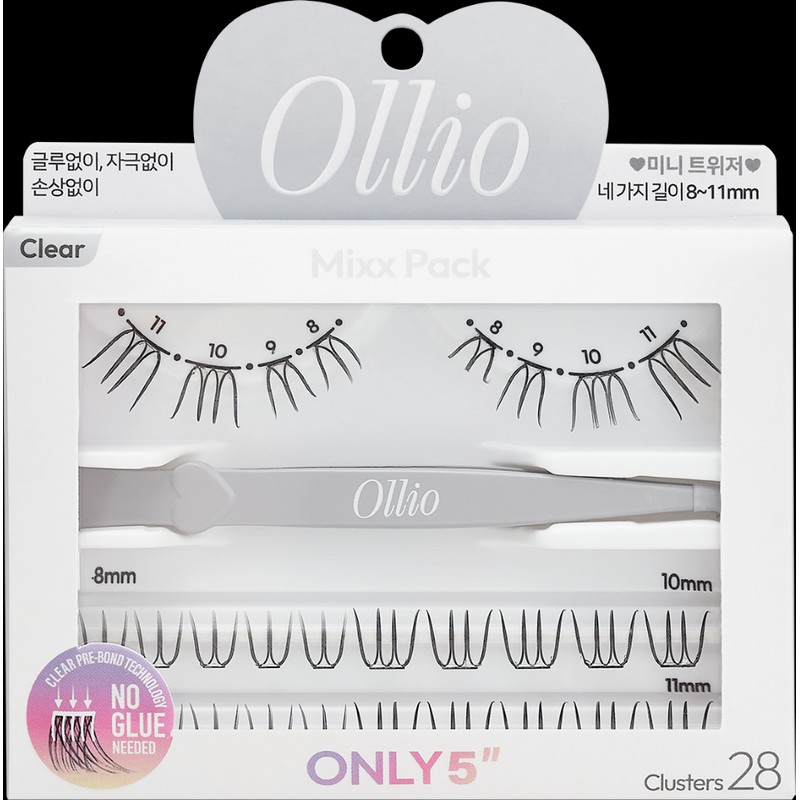 Ollio No Glue Eyelash [Mixx PACK] (8/9/10/11mm) 28pcs (+Mini Tweezer)