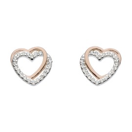 Dew Sterling Silver with 14ct Rose Gold Plate and Cubic Zirconia Entwined Heart Stud Earrings 3706RCZ