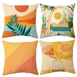 Home Decorative Throw Pillow Covers - Set of 4 Soft Mandala Cushion Covers for Sofa Living Room Indoors Outdoors Modern Style 18x18 Inch