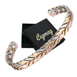 Cigmag Lymphatic Drainage Copper for Women 99% Solid Pure Copper Ultra Strength Magnet Adjustable (Tricolor Feather Pattern)