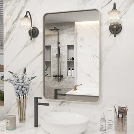 VANLIO 20x30 Silver Bathroom Mirror, Silver Wall Mirror for Vanity, Brushed Metal Framed Rectangle Mirror, Anti-Rust, Brushed Nickel,Shatterproof, Round Corners(Horizontally/Vertically)
