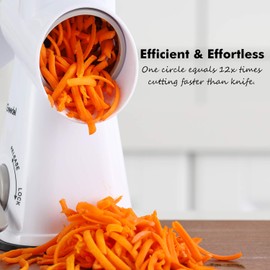 Cheese Grater, Manual Drum Grater with 3 Removable Drum Blades, Quick Cutting Vegetable Slicer, Ideal as a Potato Grater, Nut Grater with Crank, Nut Mill, Almond Mill