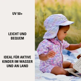 Mikk-line Baby Sonnenhut mit Nackenschutz | Leichter Sommerhut mit Bindebändern | Atmungsaktive Mütze mit Schirm aus Stretchmaterial