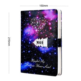 LinYesh Creative Leather Password Notebook, Galaxy Starry Sky Design Password Diary Notepad, Notebook with Lock Password, 215 x 150 mm