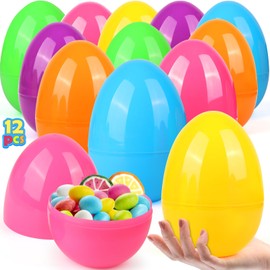 SURCVIO 12 PCS Easter Eggs 6 Inch Large Plastic Easter Eggs for Easter Egg Hunt, Empty Eggs for Filling Treats, Fillable Bulk Classroom Prize Gifts Supplies