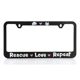 Baron-Jewelry Rescue Love Repeat Adorable pet Dog & cat License Frame. Black Plastic with Bright UV Printed Image. US & Canada Size.