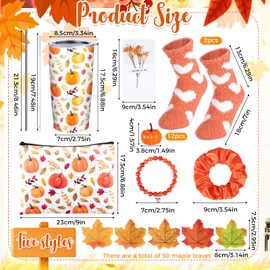VAIPI Fall Gifts for Women, Thanksgiving Gift Baskets, Autumn Punpkin Gift Sets, Fall Birthday Gifts with Stainless Steel Insulation Tumbler Cosmetic Bag Fuzzy Socks Artificial Punpkins Maple Leaves