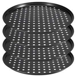 CECOMBINE 4 Pack 10 Inch Non Stick Pizza Tray, Perforated Baking Tray for Oven, Pizza Pans with Holes for Baking Pizza Home Kitchen, Round Pizza Baking Pan, Oven and Dishwasher Safe, Black