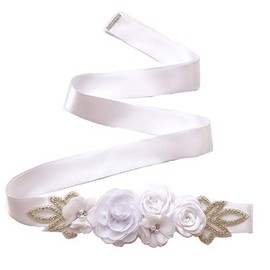 Lauthentic.S - Cinturón con flores y perlas de diamantes de imitación para boda, novia o baby shower, Blanco, Talla única