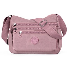 Bolso Crossbody para Mujer de Nailon Impermeable – Bolso de Hombro para Mujer, Bolso Bandolera con Múltiples Bolsillos y Correa Ajustable, Ideal para Viajar o Escuela (Rosa)