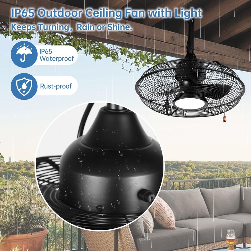 Black Outdoor Ceiling Fans with Light Remote Control Plug in