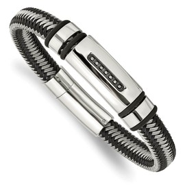 The Black Bow Mens Two Tone Stainless Steel 1/10ctw Black Diamond Bracelet, 8.5 Inch