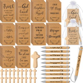 Spakon 30 Sets of Christmas Christian Gifts Bulk Scripture Notebooks Ballpoint Pens with Prayer Crosses for Church Office Appreciation Gifts Employee Coworker Bible Study Supplies(English)